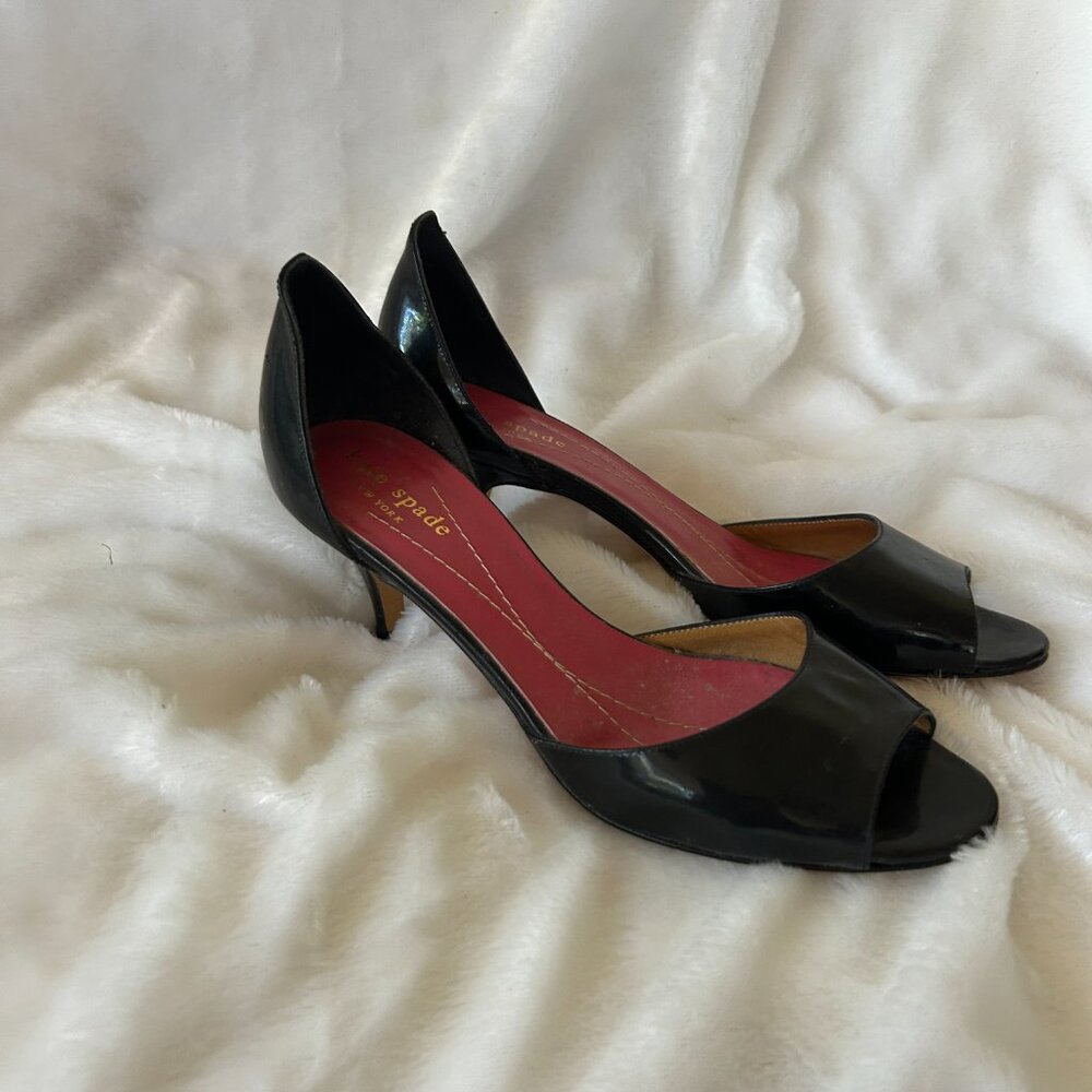 Kate Spade Black Patent Leather Heels Womens 6 Open Toe VTG Made in Italy - Picture 4 of 9
